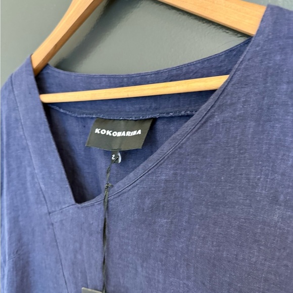 Kokomarina XXL linen Asymmetrical Dress in dark blue palette. - Picture 3 of 11